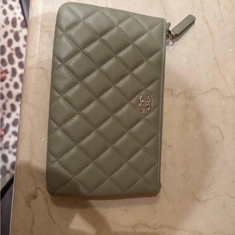 NWT Chanel Olive Quilted Leather Wallet